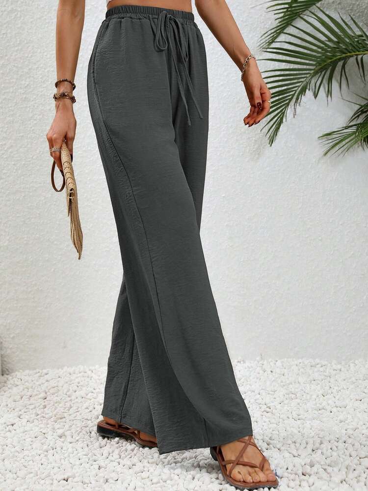 EMERY ROSE Women's Solid Color Waist Belt Straight-Leg Loose Casual Trousers With Pockets Fall Cloth For Women - Dark Grey - View 7