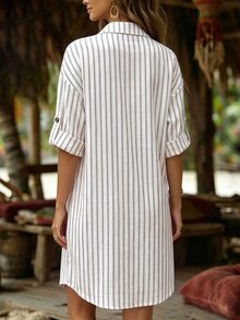 EMERY ROSE Women's Woven Striped Casual Daily Summer Dress - Apricot - View 2