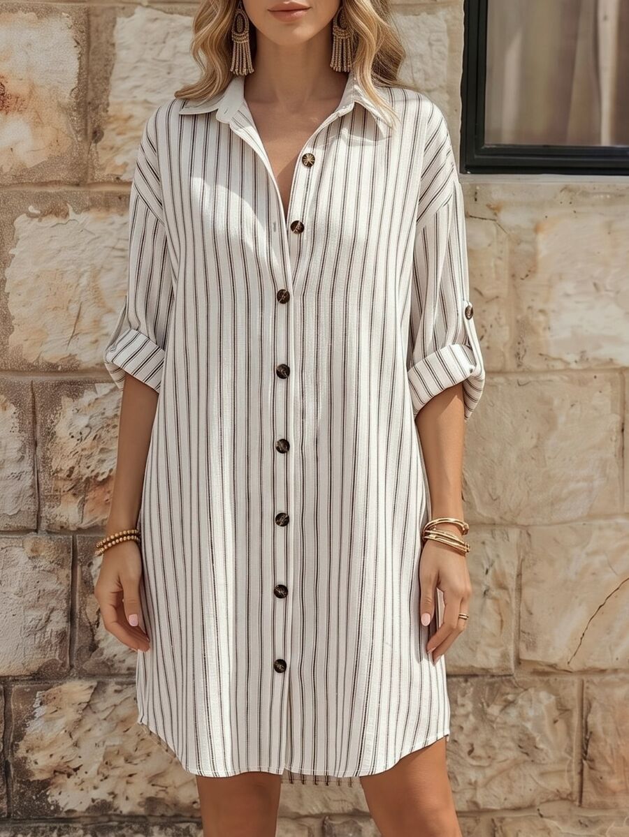 EMERY ROSE Women's Woven Striped Casual Daily Summer Dress - Apricot - View 1