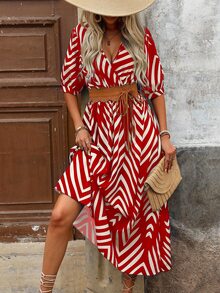 EMERY ROSE Ladies' Dress (Random Print), Summer Geometric Print Commute Dress Maxi Women Outfit - Red - View 7