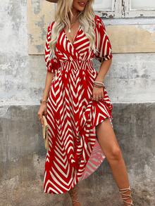 EMERY ROSE Ladies' Dress (Random Print), Summer Geometric Print Commute Dress Maxi Women Outfit - Red - View 6
