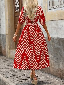 EMERY ROSE Ladies' Dress (Random Print), Summer Geometric Print Commute Dress Maxi Women Outfit - Red - View 2