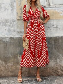 EMERY ROSE Ladies' Dress (Random Print), Summer Geometric Print Commute Dress Maxi Women Outfit - Red - View 4