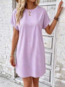 EMERY ROSE Women's Round Neck Lavender Casual Daily Brunch Vacation Short Dress Vacation Summer - Mauve Purple - View 6