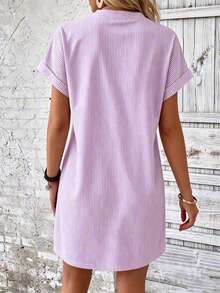 EMERY ROSE Women's Round Neck Lavender Casual Daily Brunch Vacation Short Dress Vacation Summer - Mauve Purple - View 3