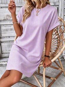 EMERY ROSE Women's Round Neck Lavender Casual Daily Brunch Vacation Short Dress Vacation Summer - Mauve Purple - View 7