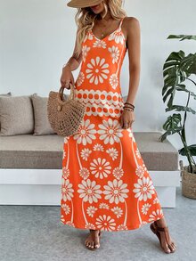 EMERY ROSE 女士休闲印花波西米亚风假日连衣裙 - 橘色 - 查看 4