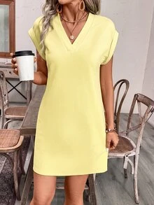 EMERY ROSE Đầm nghỉ mát cổ chữ V màu trơn có họa tiết dành cho nữ - Màu be - Xem 6