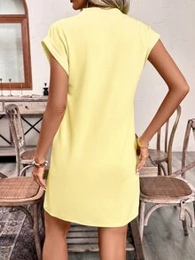 EMERY ROSE Đầm nghỉ mát cổ chữ V màu trơn có họa tiết dành cho nữ - Màu be - Xem 2
