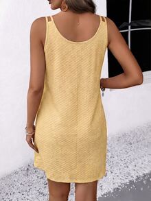 EMERY ROSE Women's Casual Solid Color Mini Camisole Dress, Summer Beach Yellow - Yellow - View 2