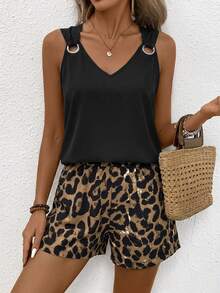 EMERY ROSE V-Neck Sleeveless Casual Striped 2 Pieces Set For Women - Black - View 7