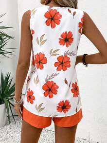 EMERY ROSE V-Neck Sleeveless Casual Striped 2 Pieces Set For Women - Orange - View 2