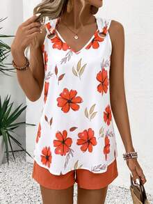 EMERY ROSE V-Neck Sleeveless Casual Striped 2 Pieces Set For Women - Orange - View 6