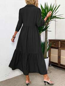 EMERY ROSE Vestido largo de manga corta de unicolor y estilo casual para mujer - Negro - Ver 2