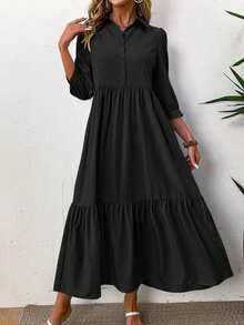 EMERY ROSE Vestido largo de manga corta de unicolor y estilo casual para mujer - Negro - Ver 5