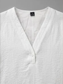 EMERY ROSE Women's Plain V-Neck Casual Daily Autumn Blouse Vacation White - White - View 6