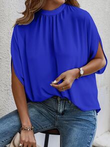 EMERY ROSE Blusa con cordón trasero de manga murciélago unicolor - azul real - Ver 6