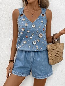 EMERY ROSE 女款休閒度假極簡時尚沙灘兩件套 女款沙灘裝兩件套 夏季女裝兩件套 夏季新款 夏季套裝圖案 女款波希米亞風 女款沙灘度假服飾 外出波希米亞風兩件套 夏季度假服飾 夏季女裝 熱帶度假套裝 藍色兩件套 - 藍色 - 查看 6