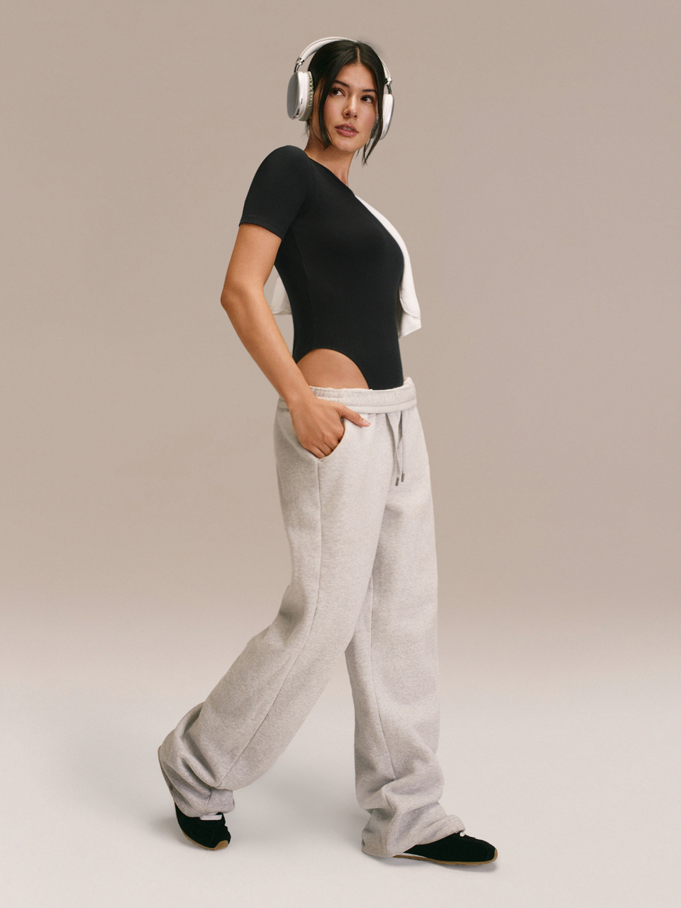 Ribbed Pima Cotton Ready To Flow Ultra-Soft Breathable Lightweight Stretchy Snap Closure Non-Padded Short-Sleeve Thong Bodysuit Yoga Pilates