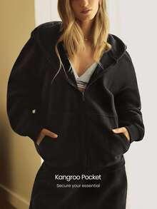 GLOWMODE Heavyweight Fleece Oversized Hoodie Jacket Side Pocket Thick Thermal Warm Winter - Black - View 6
