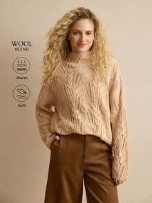 MOTF PREMIUM WOOL CABLE KNIT TURTLENECK SWEATER - Khaki - View 1