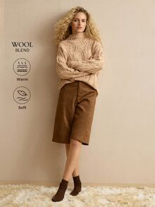 MOTF PREMIUM WOOL CABLE KNIT TURTLENECK SWEATER - Khaki - View 3