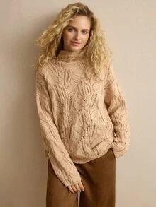 MOTF PREMIUM WOOL CABLE KNIT TURTLENECK SWEATER - Khaki - View 2