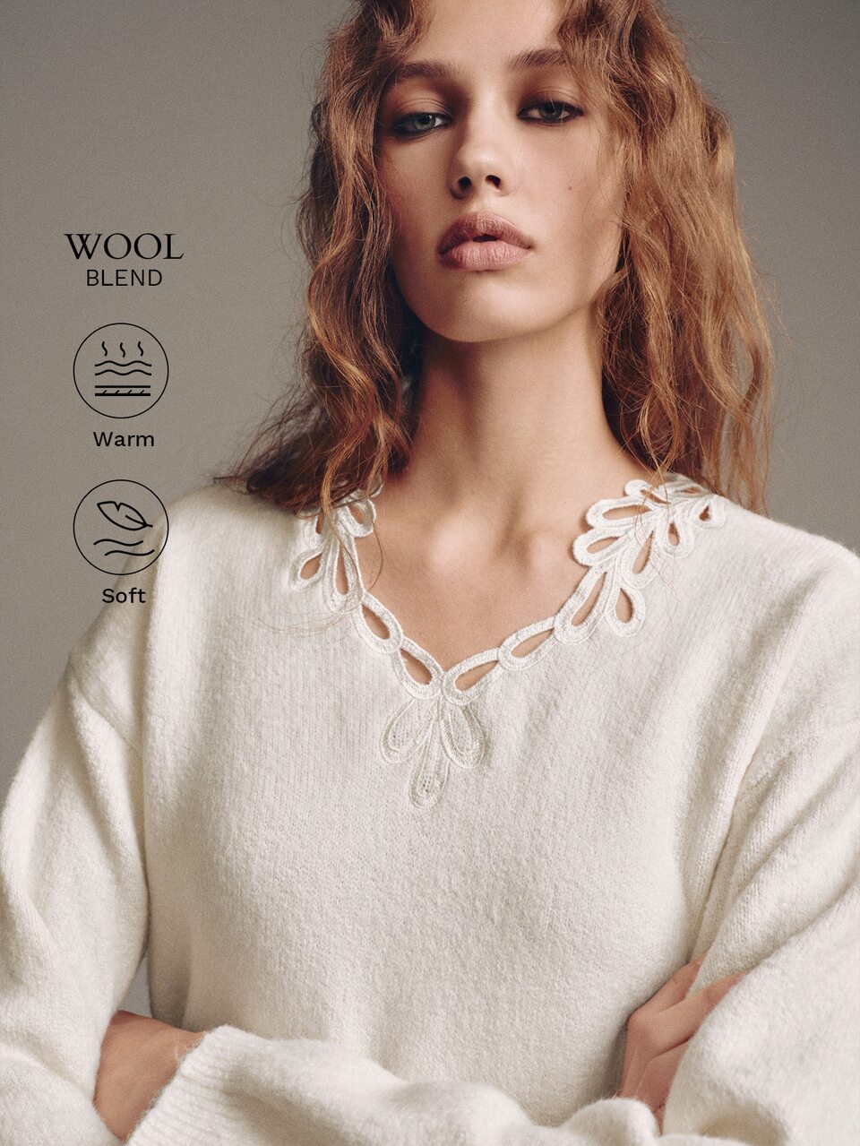 MOTF EMBROIDERED V-NECK LOOSE KNIT TOP