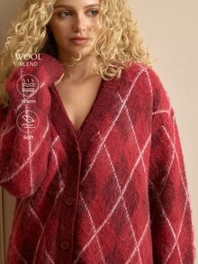 MOTF PREMIUM SET 2 POTONG SWEATER, ROMPI, DAN CARDIGAN MOTIF ARGYLE MERAH - Merah - View 3