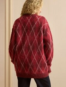 MOTF PREMIUM SET 2 POTONG SWEATER, ROMPI, DAN CARDIGAN MOTIF ARGYLE MERAH - Merah - View 9