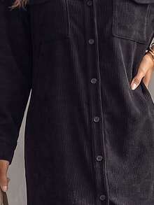 Glimmora Women's Mid-Length Long Sleeve Button-Down Shirt Collar Dress - Black - View 3