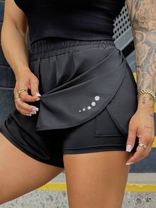 SAYEHFBABY Elastic Waist Sports Shorts With Phone Pocket Flowy ShortsWomen Sweat Short, Gym Short, Biker Short - Black - View 6