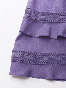 EMERY ROSE Women's Lace Patchwork V-Neck Hollow Waist Puff Sleeve Mini Dress, Summer - Purple - View 6