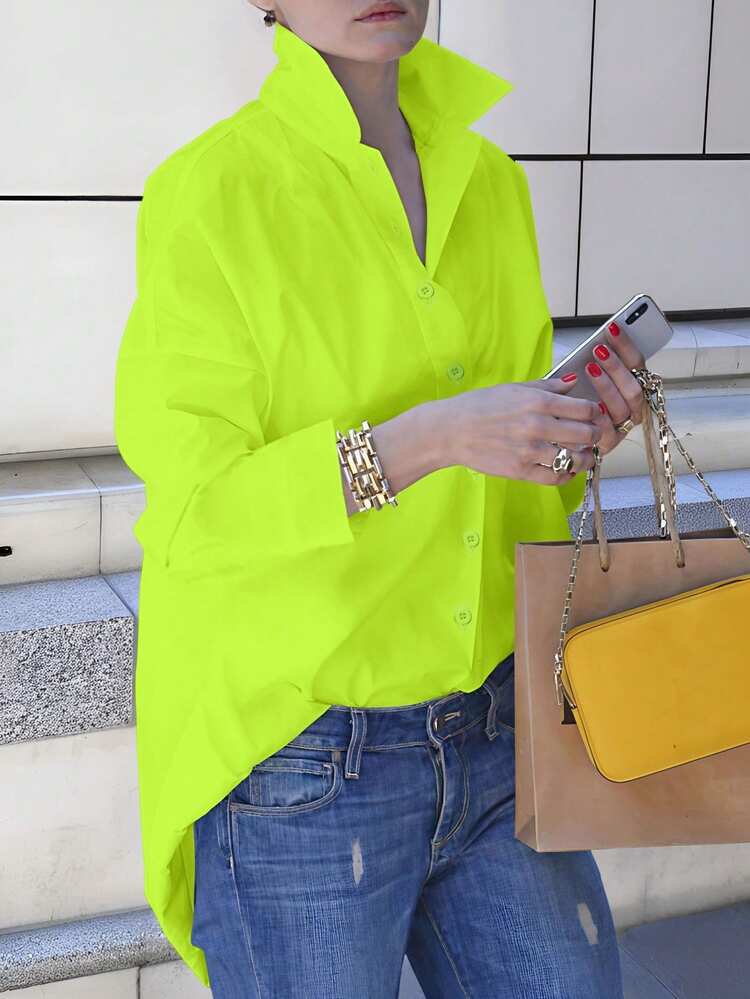 EMERY ROSE Women's Solid Color Long Sleeve Casual Summer Shirt Fall Cloth For Women - Green - View 3