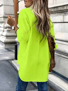 EMERY ROSE Women's Solid Color Long Sleeve Casual Summer Shirt Fall Cloth For Women - Green - View 2