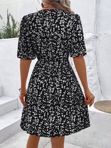 EMERY ROSE Women's Floral Print Strappy Waist-Cinched Sundress For Summer - Black - View 2