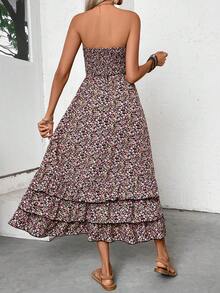 EMERY ROSE Women's Vacation Ditsy Floral Shirred Front Bandeau Mini Dress Beach Black Floral Summer Boho - Multicolor - View 2