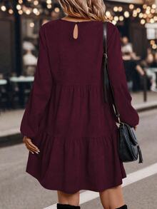 EMERY ROSE Vestido de manga larga con mangas farol de unicolor casual para el otoño - Rojo violeta - Ver 2