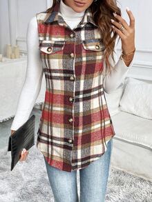 EMERY ROSE Plaid Collar Vest Jacket, Minimalist & Casual For Daily Wear' - Multicolor - View 6
