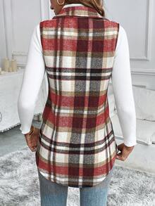 EMERY ROSE Plaid Collar Vest Jacket, Minimalist & Casual For Daily Wear' - Multicolor - View 7