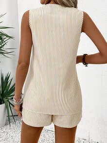 EMERY ROSE V-Neck Sleeveless Casual Striped 2 Pieces Set For Women - Multicolor - View 2