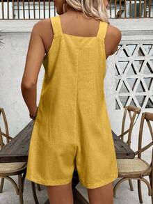 EMERY ROSE Mono de unicolor para mujer con estilo informal de vacaciones y cierre de un solo botón, para ropa de verano y Año Nuevo - Amarillo - Ver 2