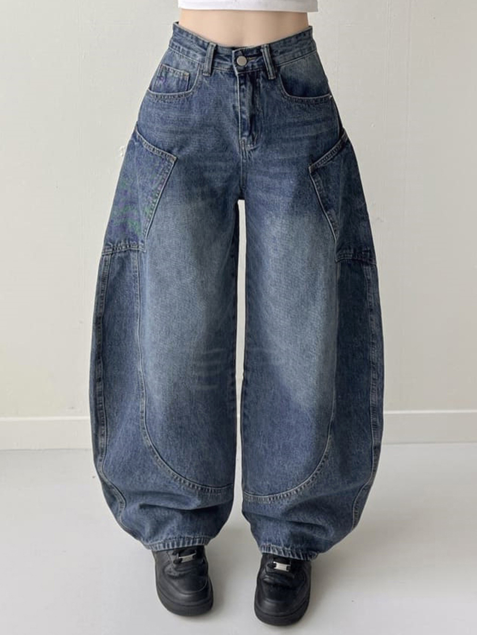 Women's Distressed Washed Patchwork Loose Curved Leg Jeans, Casual Streetwear Long Pants For Spring And Autumn Vacation