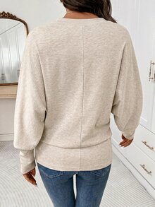 Editum Women's Casual Versatile Solid Color Batwing Sleeve Sweatshirt Brunch Beige Autumn - Apricot - View 6