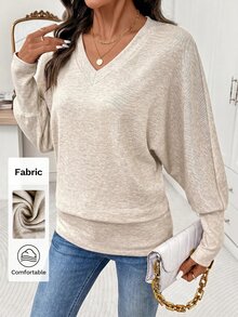Editum Women's Casual Versatile Solid Color Batwing Sleeve Sweatshirt Brunch Beige Autumn - Apricot - View 5