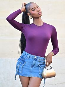 Mima John Women's Fitted Long Sleeve Crew Neck T-Shirt, Deep Purple - Red Violet - View 5