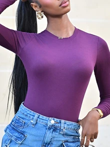 Mima John Women's Fitted Long Sleeve Crew Neck T-Shirt, Deep Purple - Red Violet - View 7