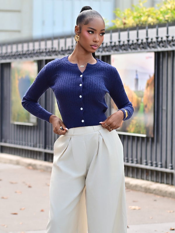 Mima John Damen Lässig Twist Strick Cardigan mit Knopfverschluss, Langarm, Herbst/Winter