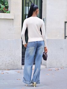 Mima John All-Match Round Neck Casual Versatile Long Sleeve Knit Undershirt Cream Top Button Top Neutral Tops Neutral Clothes For Women Ribbed Shirt - Apricot - View 2