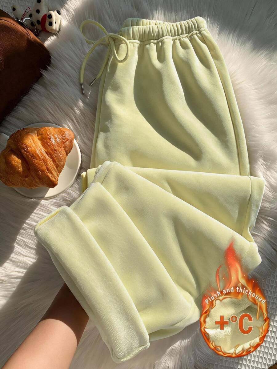 Comfortcana Women's Solid Color Drawstring Waist Casual Versatile Daily Travel Long Pants - Pale Yellow - View 1